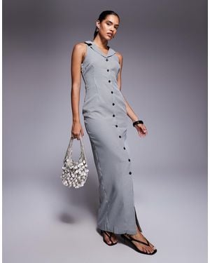 Kaiia Exclusive Halter Neck Collared Button Through Maxi Dress - Gray