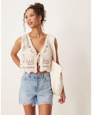 Jdy Tie Front Crochet Vest - Blue