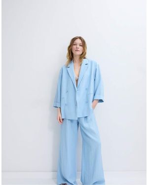 Stradivarius Flowing Double-breasted Blazer - Blue