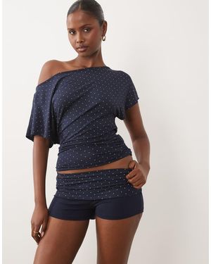 Gina Tricot Short Sleeve Cinch Lounge Top Co-ord - Blue