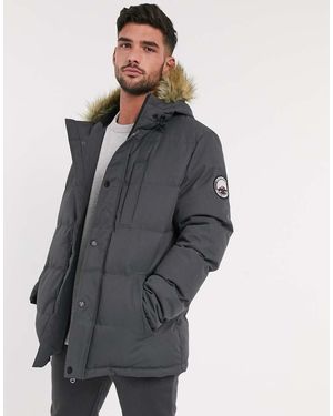 Threadbare Parka Guateada Gris Con Capucha Con Forro De Piel Sintética De