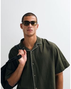 ASOS Oversized Linen-blend Revere Shirt With Embroidery - Green