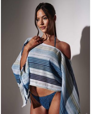 South Beach – poncho-oberteil aus häkelstoff - Blau