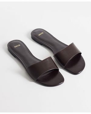 Mango Faux Leather Flat Slides - Gray
