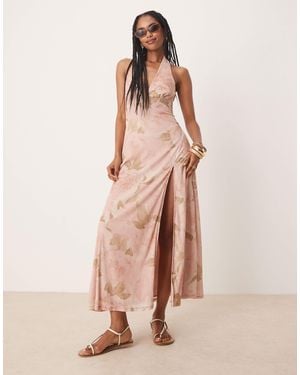 ASOS Halter Front Split Midi Dress - Pink