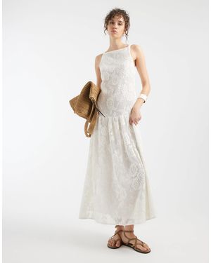 ASOS Slash Neck All Over Lace Midi Dress - White