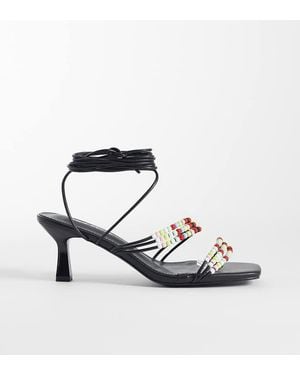 Public Desire Sandalias Negras De Tacón Bajo Con Cuentas De Colores De - Blanco