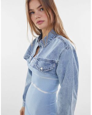 Bershka Extreme Crop Denim Jacket - Blue