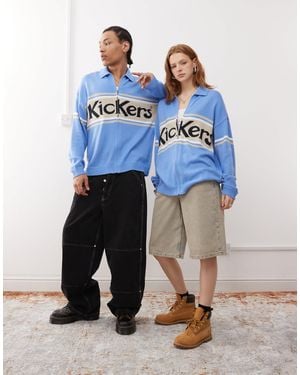 Kickers Unisex Zip Up Oversized Knit Cardigan - Blue