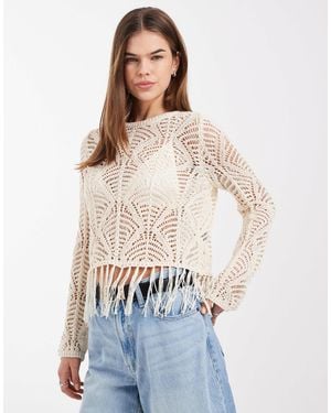 ONLY Boho Fringe Detailing Crochet Top - Blue