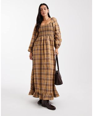 Daisy Street Puff Sleeve Shirred Bodice Maxi Dress - Grey