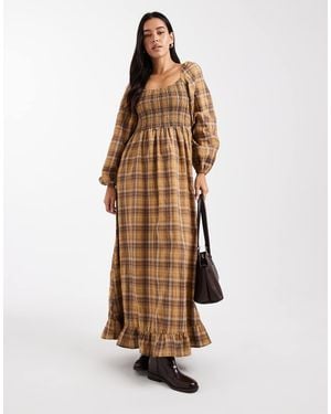 Daisy Street Puff Sleeve Shirred Bodice Maxi Dress - Grey