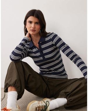 Brave Soul Long Sleeve Ribbed Polo Top - Multicolor