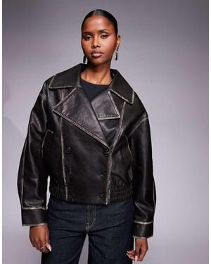 River Island Faux Leather Cropped Trench Jacket - Grey