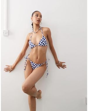 Collusion – bikinihose mit schachbrettmuster - Blau