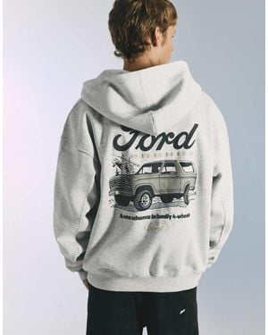 Pull&Bear Ford Zip-up Hoodie - Grey