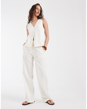 Pieces Wide Leg Linen-Touch Tailored Trousers Co-Ord - White