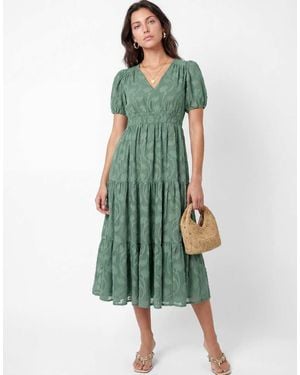 Lovedrobe Short Sleeve Floral Burnout Midi Dress - Green