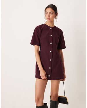 ASOS Robe boutonnée courte en velours côtelé - prune - Rouge