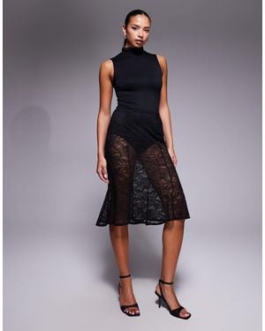 AFRM Knee Length Lace Skirt With Inbuilt Shorts - Blue