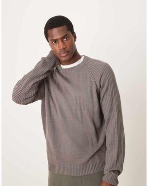 ASOS Maglione Girocollo Oversize Squadrato Antracite Mélange Con Maniche A Coste - Grigio