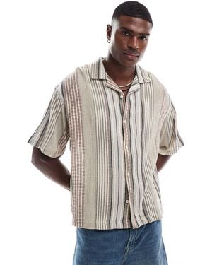 Pull&Bear Textured Retro Striped Shirt - Gray