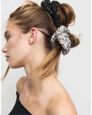 Stradivarius Set Van 2 Fluwelen Scrunchies Met Lovertjes - Naturel