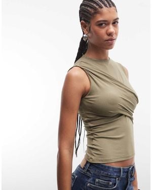 Motel Otso Twist Wrap Short Sleeve Top - Natural