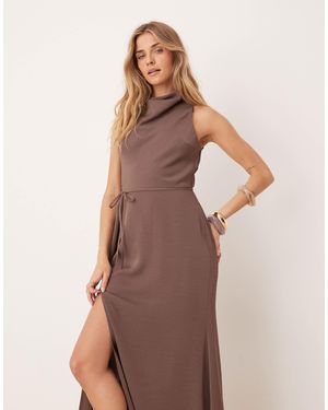 ASOS – hochgeschlossenes midikleid - Braun