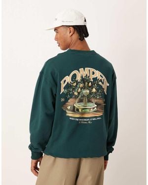 Pompeii UK Pompeii Cotton Sweatshirt With Fountain Graphic Back Print - Green