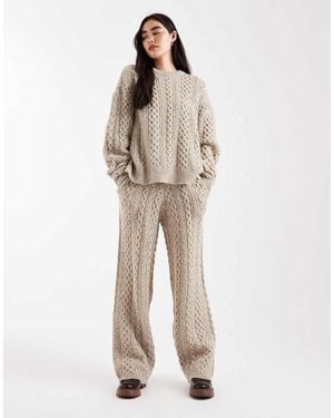 Daisy Street Slouchy Cable Knit Wide Leg joggers - Natural