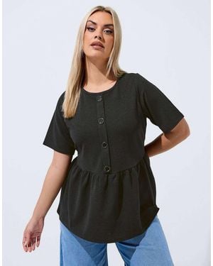 Yours Clothing Button Peplum Top - Black