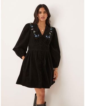 Nobody's Child Birdie Mini Dress With Embroidered Collar - Black