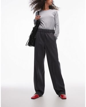 ARKET Wool Blend Flannel Straight Leg Pants With Elasticated Waist - Grey