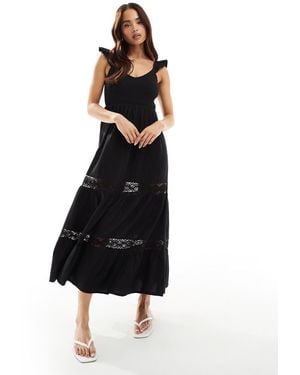 New Look Shirred Top Tiered Midi Dress - Black