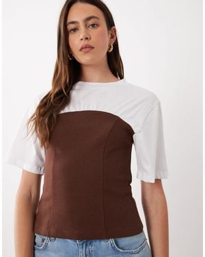 ASOS Short Sleeve With Contrast Bandeau Top - Brown