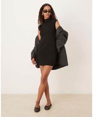 Mango Robe courte à mancherons et col montant - Noir
