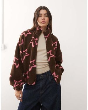Collusion Zip Through Borg Jacket - Multicolour