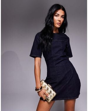 ASOS Cinched Waist Structured Denim Mini Dress - Blue