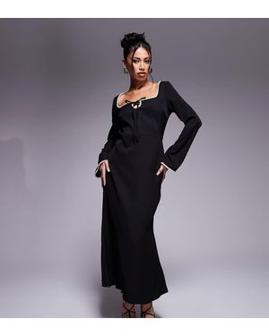 In The Style Vestido Semilargo Con Ribete De Perlas Exclusivo De - Negro