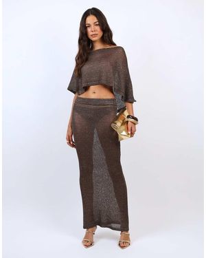SIMMI Sheer Sequin Knit Co-Ord Maxi Skirt - Brown