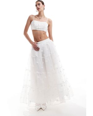 Sister Jane Dream Bridal Floral Pearl Embellished Maxi Skirt Co-ord - White