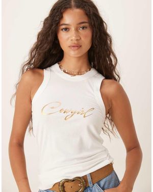 Never Fully Dressed Ribbed Metallic Cowgirl Tank Top - White