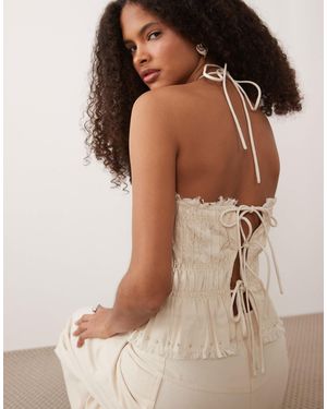 Mango Teen Ruched Halterneck Top - Natural