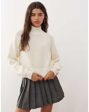 Noisy May High Neck Knit Jumper - Natural