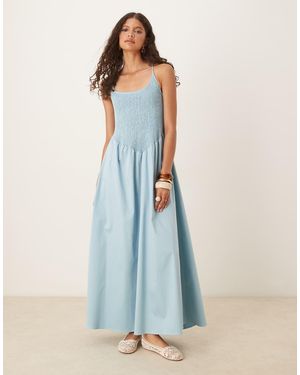 ASOS Scoop Neck Crinkle Maxi Sundress With Cross Back - Blue