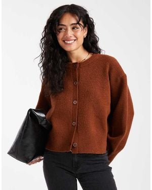 ASOS Boxy Crew Neck Cardigan With Side Split Detail - Brown