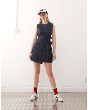 Collusion Denim Mini Dress With Wrap Detail - Blue