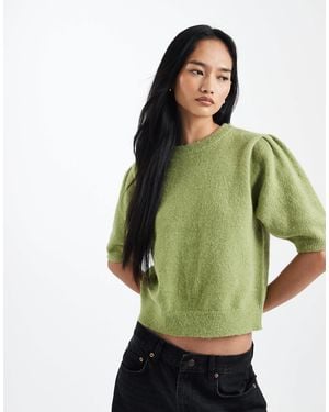 ASOS Knitted Short Sleeve Waisted Top - Green