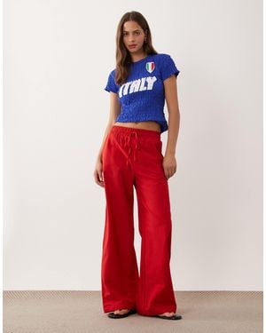 Miss Selfridge Linen Blend Wide Leg Trouser - Red